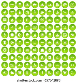 100 water recreation icons set green circle isolated on white background vector illustration