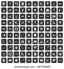 100 water recreation icons set in black color isolated vector illustration