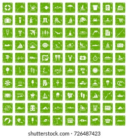 100 water recreation icons set in grunge style green color isolated on white background vector illustration