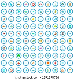 100 water sport icons set in cartoon style for any design vector illustration