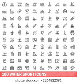 100 water sport icons set. Outline illustration of 100 water sport icons vector set isolated on white background