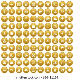 100 water sport icons set gold