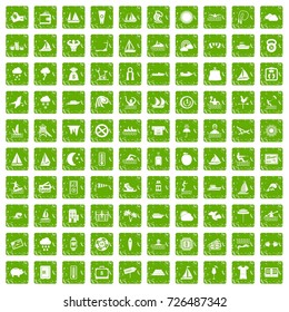 100 water sport icons set in grunge style green color isolated on white background vector illustration