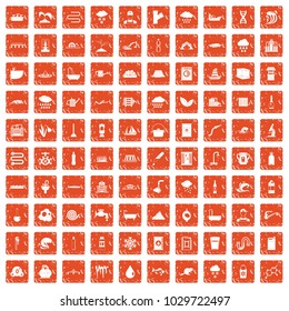 100 water supply icons set in grunge style orange color isolated on white background vector illustration