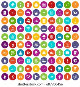 100 water supply icons set in different colors circle isolated vector illustration