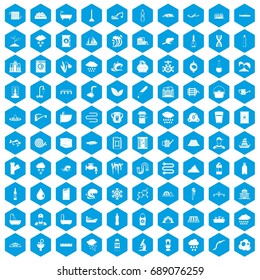 100 water supply icons set in blue hexagon isolated vector illustration