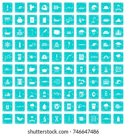 100 water supply icons set in grunge style blue color isolated on white background vector illustration