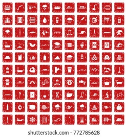 100 water supply icons set in grunge style red color isolated on white background vector illustration