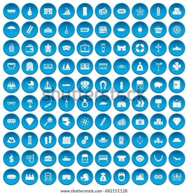 100 wealth icons set in blue circle isolated\
on white vector\
illustration