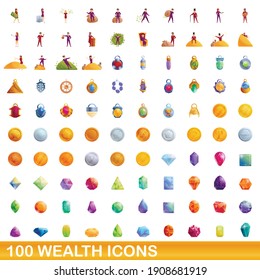 100 wealth icons set. Cartoon illustration of 100 wealth icons vector set isolated on white background