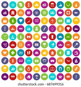 100 wealth icons set in different colors circle isolated vector illustration