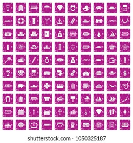 100 wealth icons set in grunge style pink color isolated on white background vector illustration