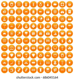 100 wealth icons set in orange circle isolated on white vector illustration