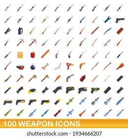 100 weapon icons set. Cartoon illustration of 100 weapon icons vector set isolated on white background
