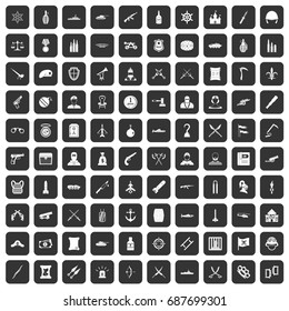 100 weapons icons set in black color isolated vector illustration