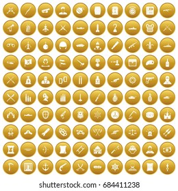 100 weapons icons set gold