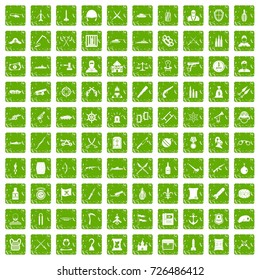 100 weapons icons set in grunge style green color isolated on white background vector illustration