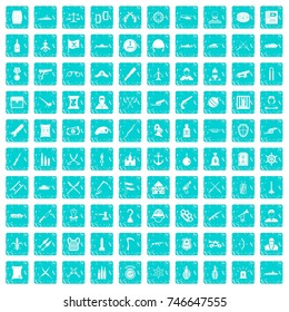 100 weapons icons set in grunge style blue color isolated on white background vector illustration
