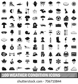 100 weather condition icons set in simple style for any design vector illustration