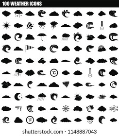 100 weather icon set. Simple set of 100 weather vector icons for web design isolated on white background
