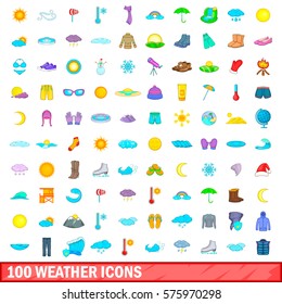 100 weather icons set in cartoon style for any design vector illustration