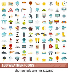 100 weather icons set in flat style for any design vector illustration