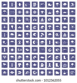 100 weather icons set in grunge style sapphire color isolated on white background vector illustration