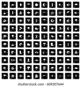 100 weather icons set in grunge style isolated vector illustration