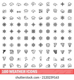 100 weather icons set. Outline illustration of 100 weather icons vector set isolated on white background