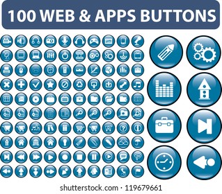 100 botones web y aplicaciones, signos, iconos establecidos, vector