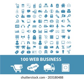 100 web business, internet marketing, seo icons, signs, symbols set, vector