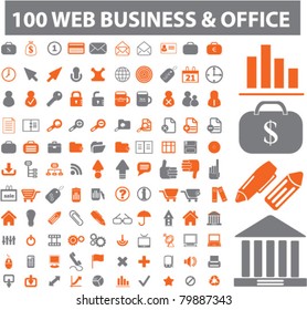 100 web & business & office icons, signs, vector illustrations