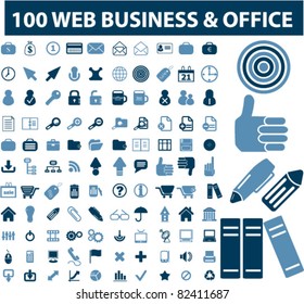 100 web business & office icons, signs, vector illustrations