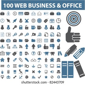 100 web business & office icons, signs, vector illustrations