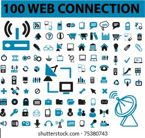 100 web & connection, communication signs, icons, vector illustrations