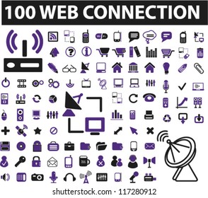100 web connection icons set, vector