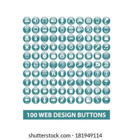 100 web design buttons, icons set, vector