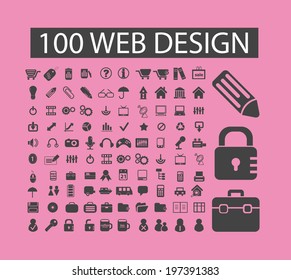 100 web design icons set, vector