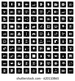 100 web development icons set in grunge style isolated vector illustration