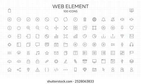 100 Ícones de elementos da Web | Ícones de linha