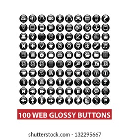100 web glossy buttons set, vector