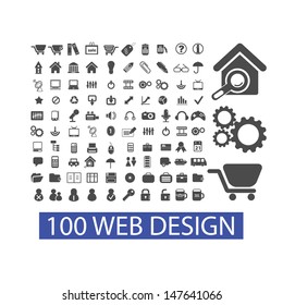 100 web, internet design icons, signs set, vector