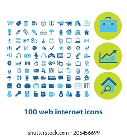 100 web internet icons, signs, symbols set, vector