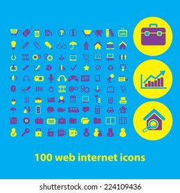 100 web internet icons, signs set, vector