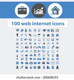 100 internet web, sitio web, marketing, director de finanzas, íconos aislados, conjunto de señales, vector