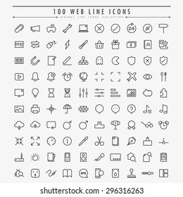 100 web minimal line icons vector