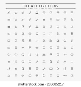 100 web minimal outline icons collection vector