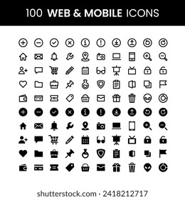 100 Web and Mobile Icons. Line and Solid Style. Simple Vector Perfect Illustrations.
