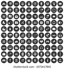 100 web and mobile icons set in simple style white on black circle color isolated on white background vector illustration