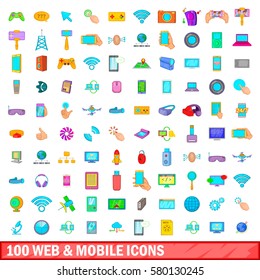100 web and mobile icons set in cartoon style for any design vector illustration